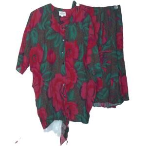 Vintage Robert Too Colorful Floral Skirt Set Size 20W Top Size 18W Skirt